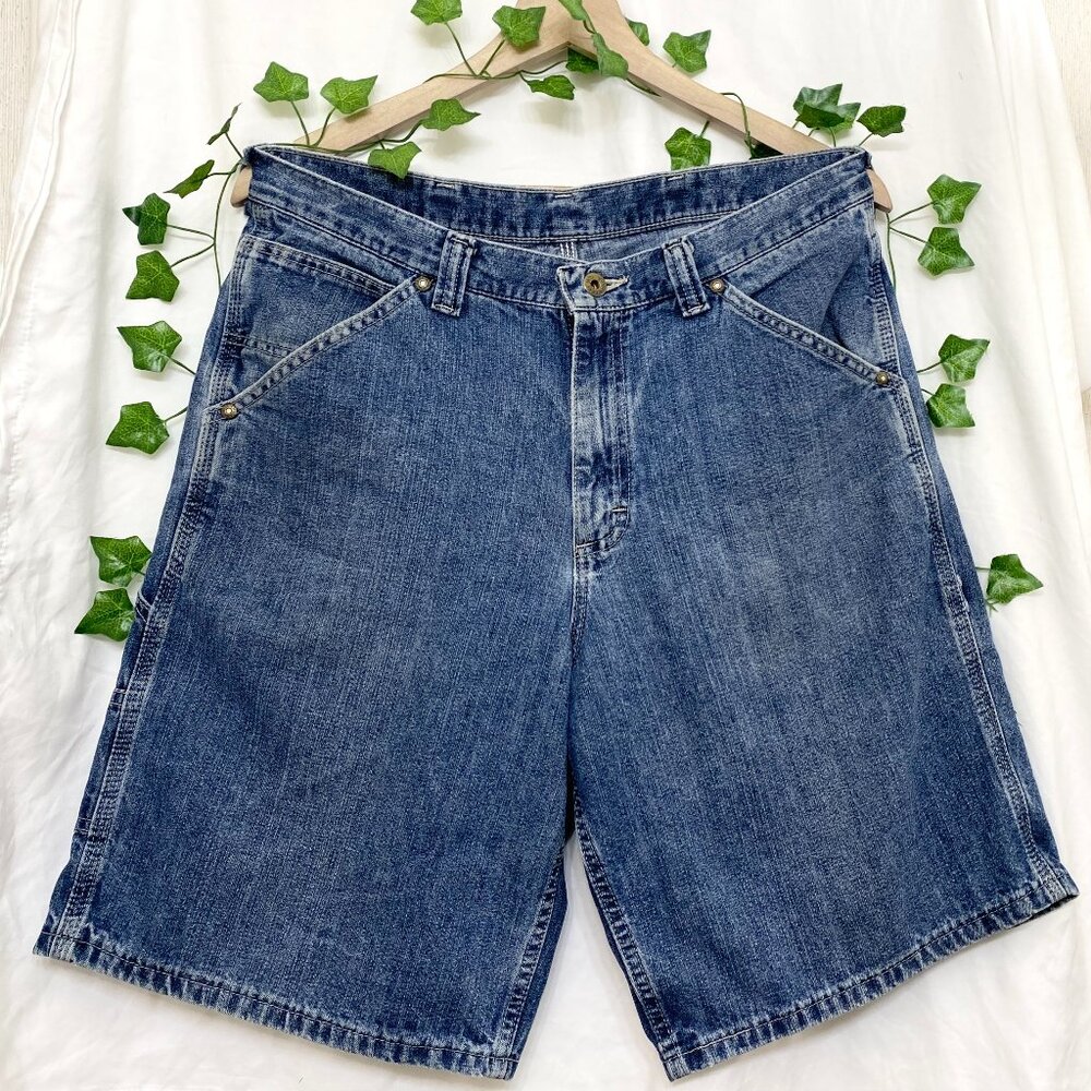 Vintage Lee Dungarees Dark Wash Denim Carpenter Jean Shorts - Size 34